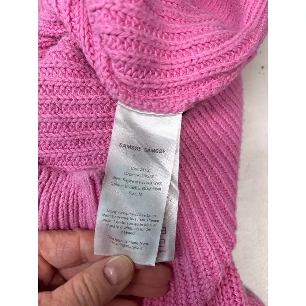 Samsoe Samsoe Kaylie Cotton Chunky Ribknit Crewneck Sweater in Bubblegum Size M.